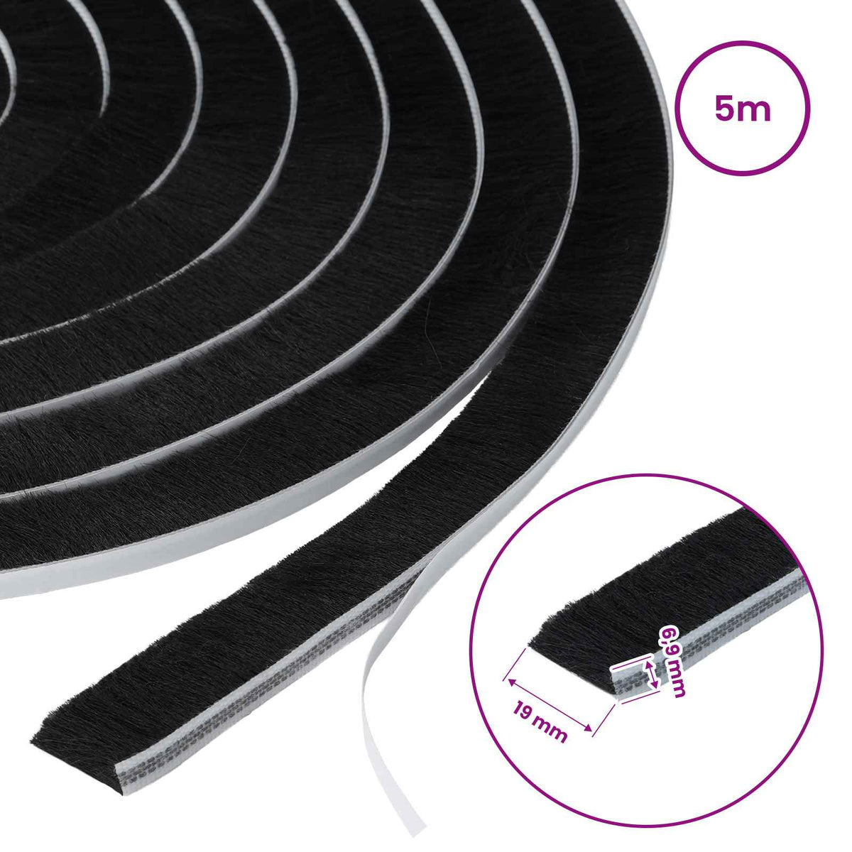 Self-Adhesive Door Brush Seal 5 m PP Black