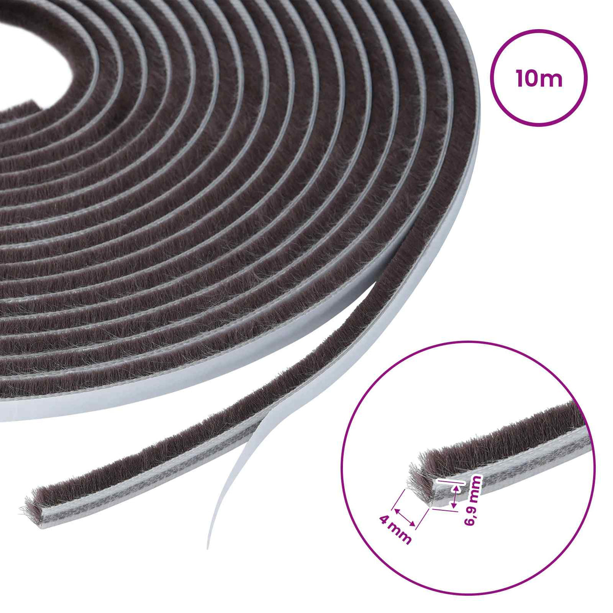 Self-Adhesive Door Brush Seal 10 m PP Brown