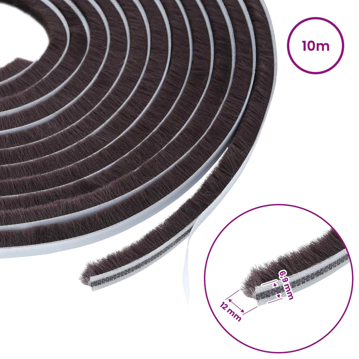 Self-Adhesive Door Brush Seal 10 m PP Brown