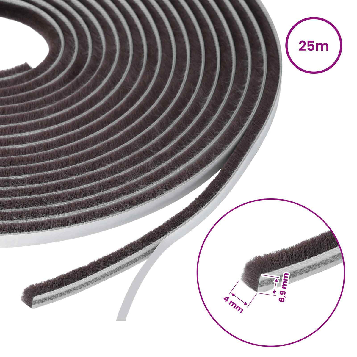 Self-Adhesive Door Brush Seal 25 m PP Brown