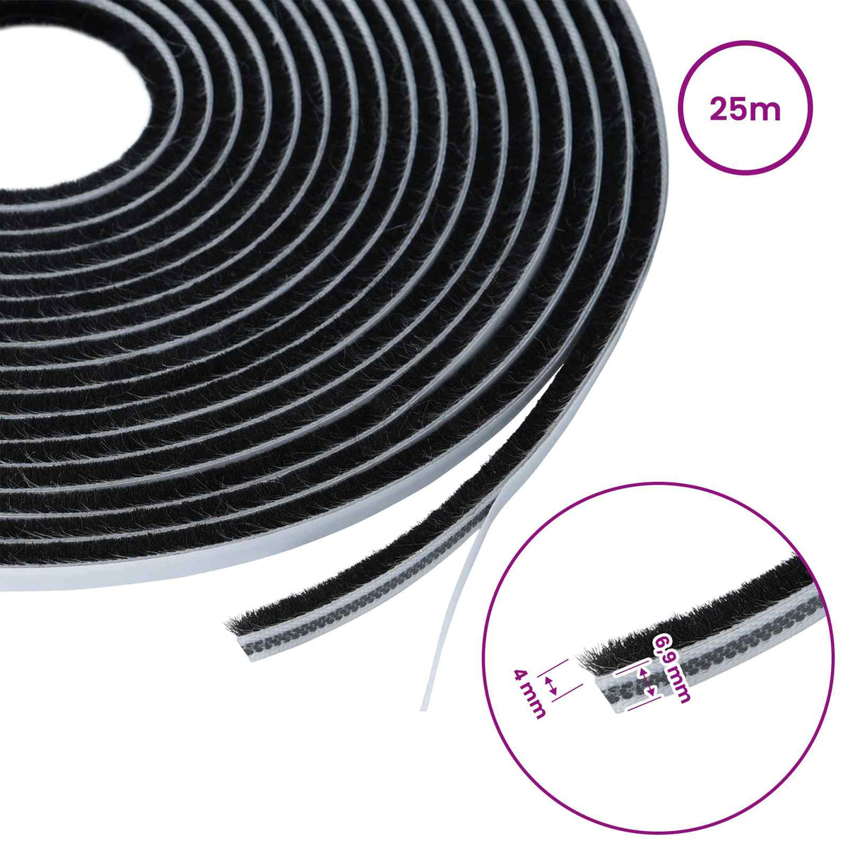 Self-Adhesive Door Brush Seal 25 m PP Black
