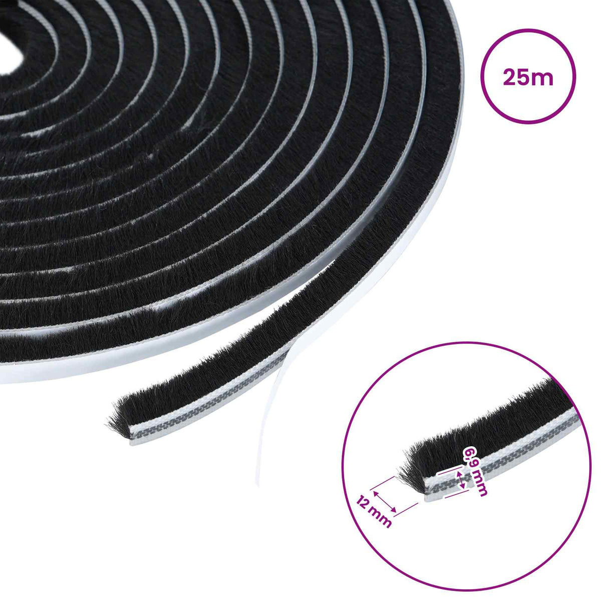 Self-Adhesive Door Brush Seal 25 m PP Black