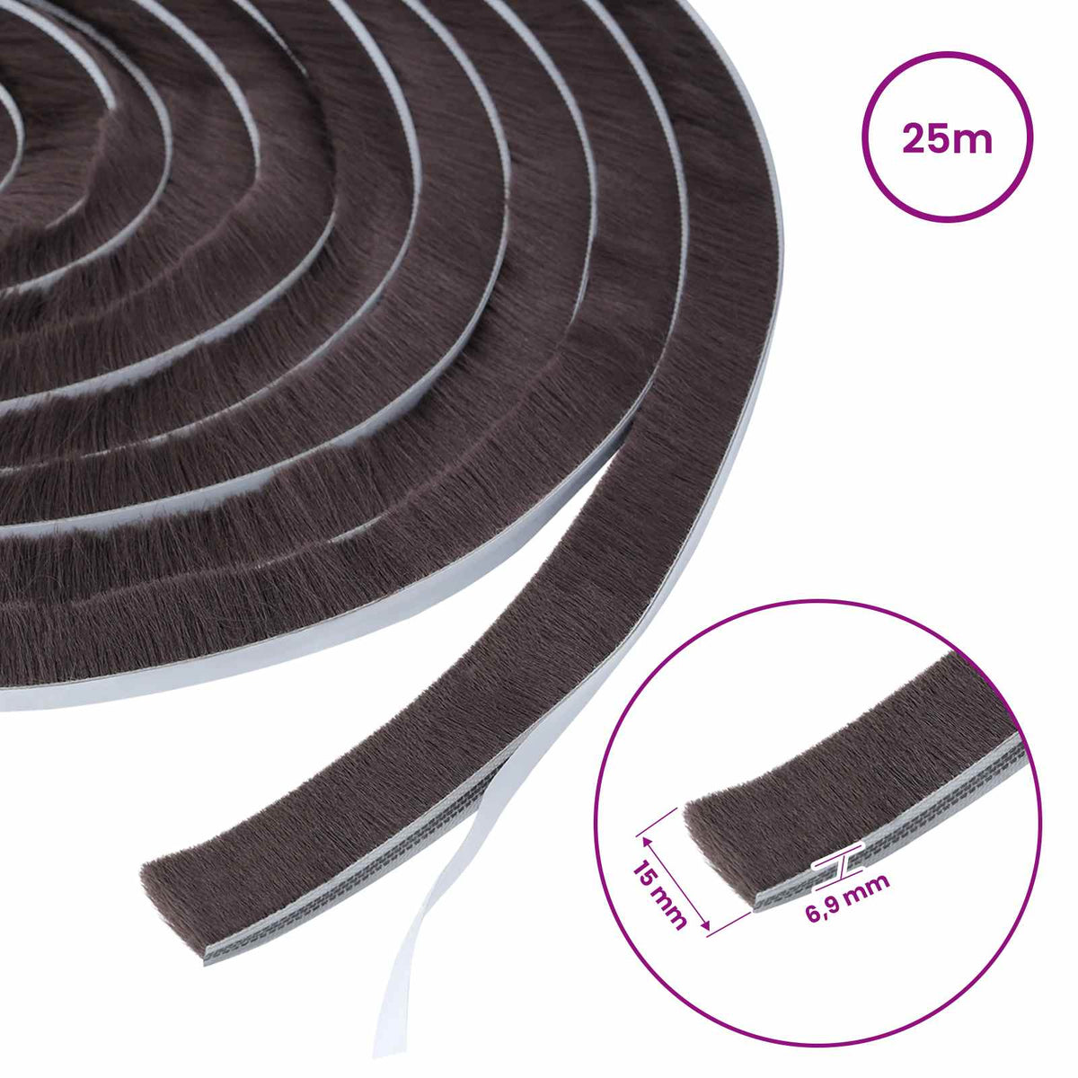 Self-Adhesive Door Brush Seal 25 m PP Brown