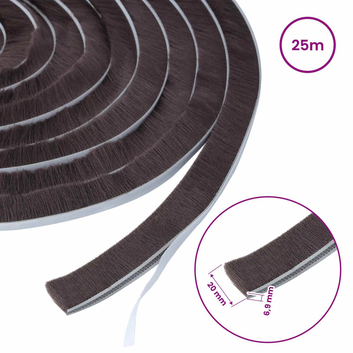 Self-Adhesive Door Brush Seal 25 m PP Brown