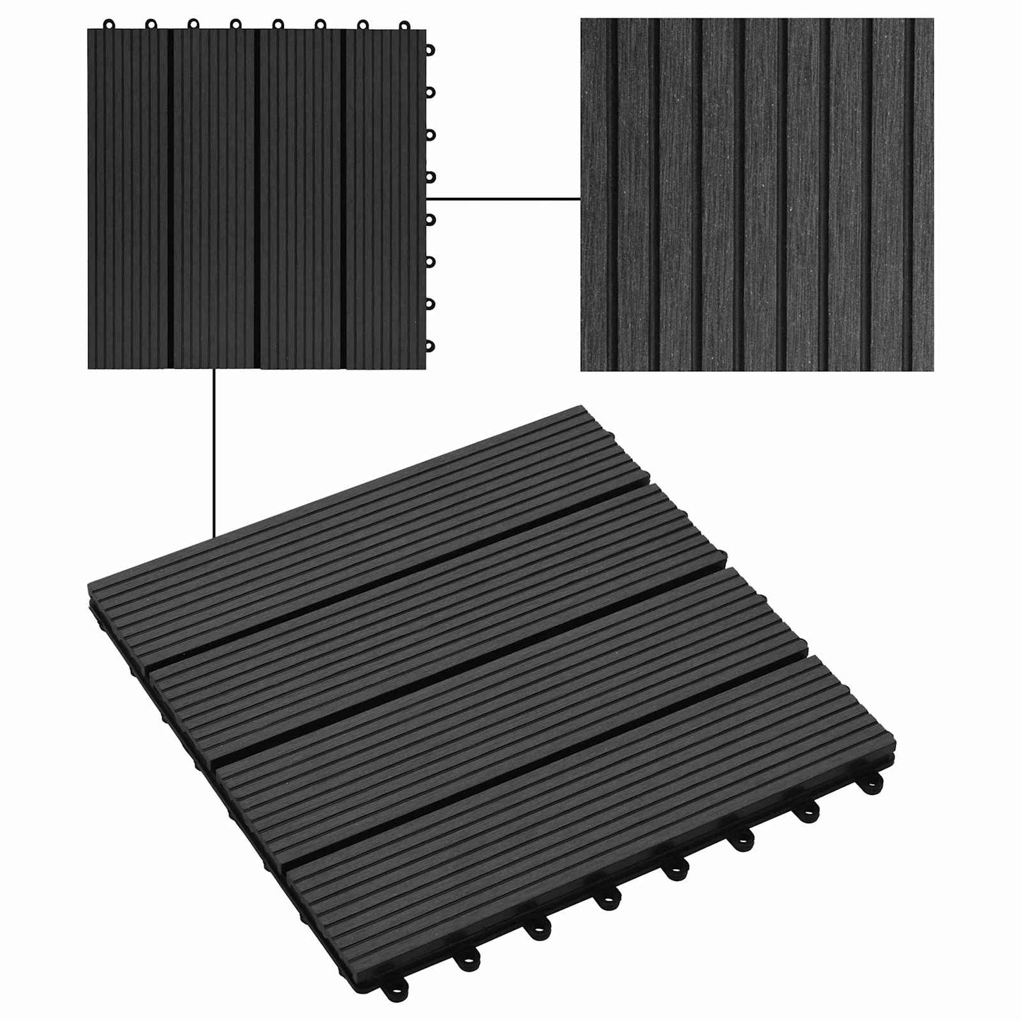 Decking Tile 22 pcs Black 30 x 30 cm WPC