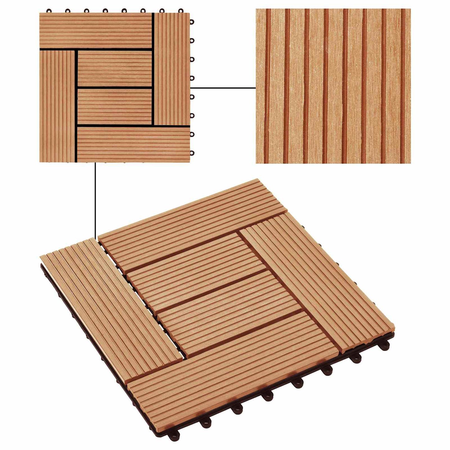 Decking Tile 22 pcs Teak 30 x 30 cm WPC