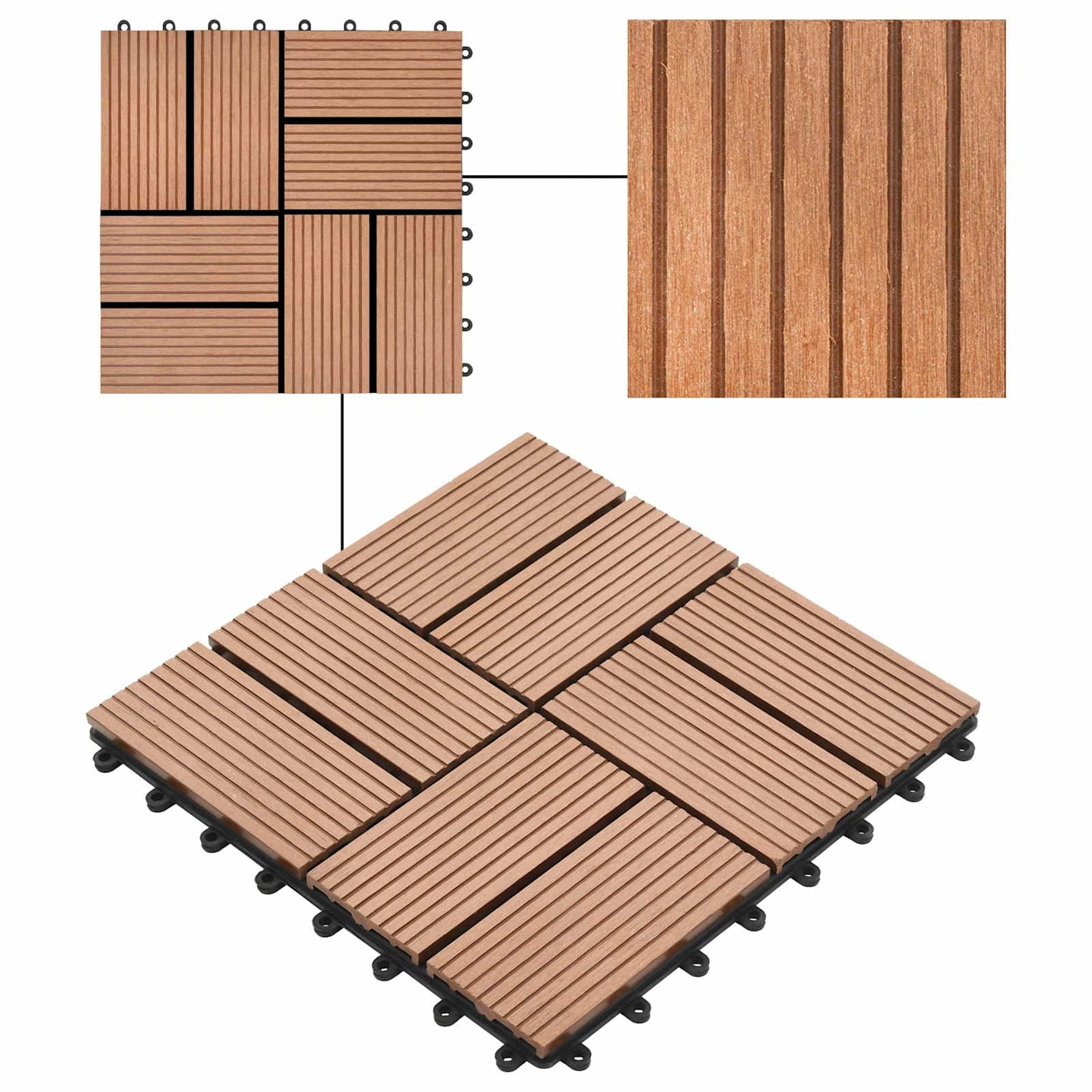 Decking Tile 22 pcs Brown 30 x 30 cm WPC