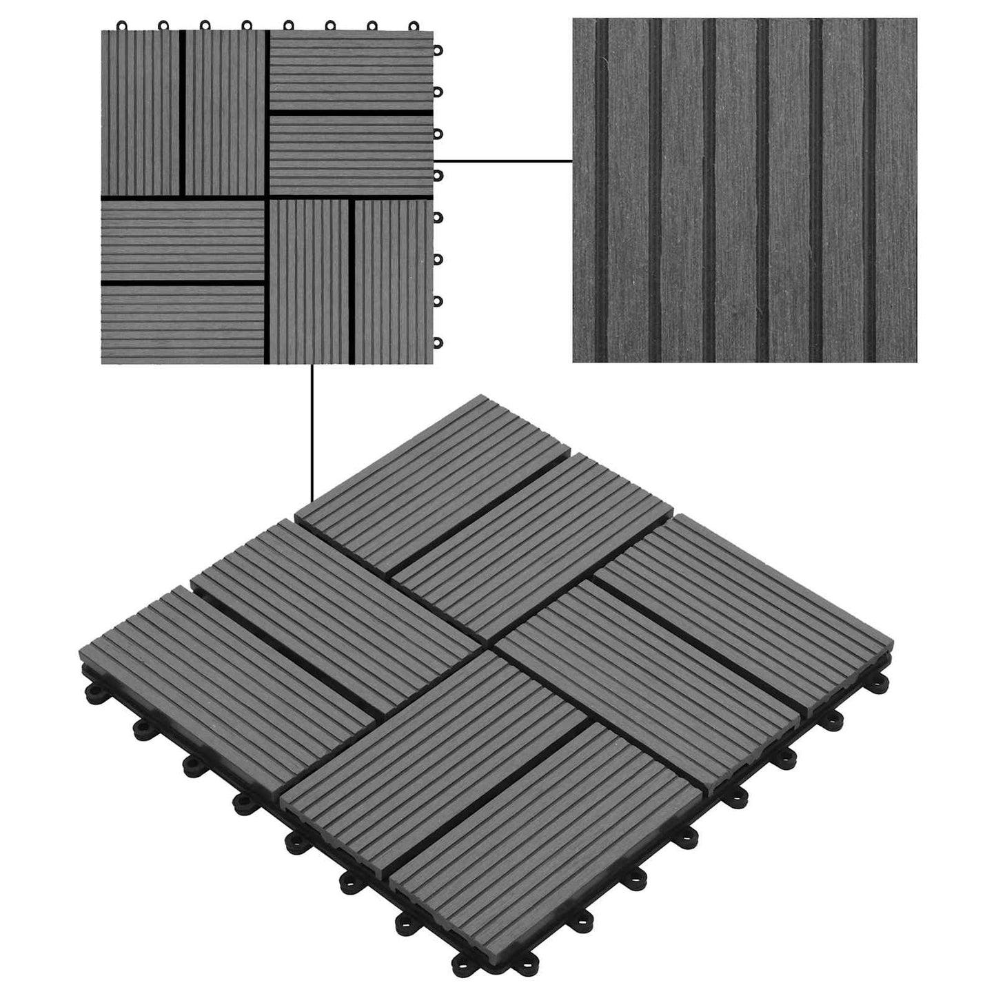 Decking Tile 22 pcs Grey 30 x 30 cm WPC