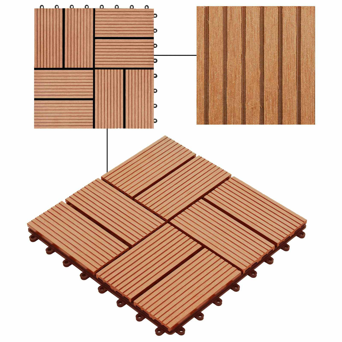 Decking Tile 22 pcs Teak 30 x 30 cm WPC