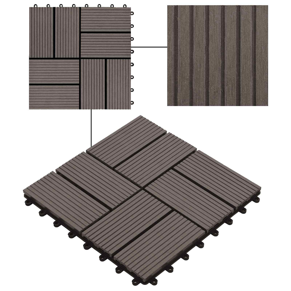 Decking Tile 22 pcs Dark Brown 30 x 30 cm WPC