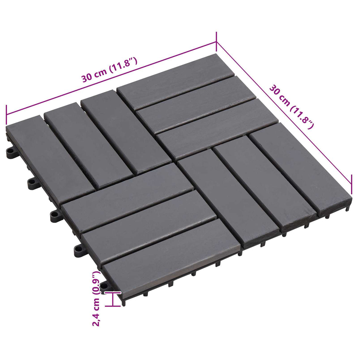 Decking Tile 20 pcs Grey 30 x 30 cm Acacia Hardwood