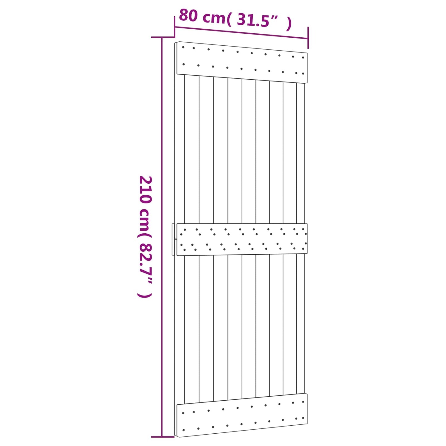 Sliding Door Natural and Black 80 x 210 cm Solid Pine Wood