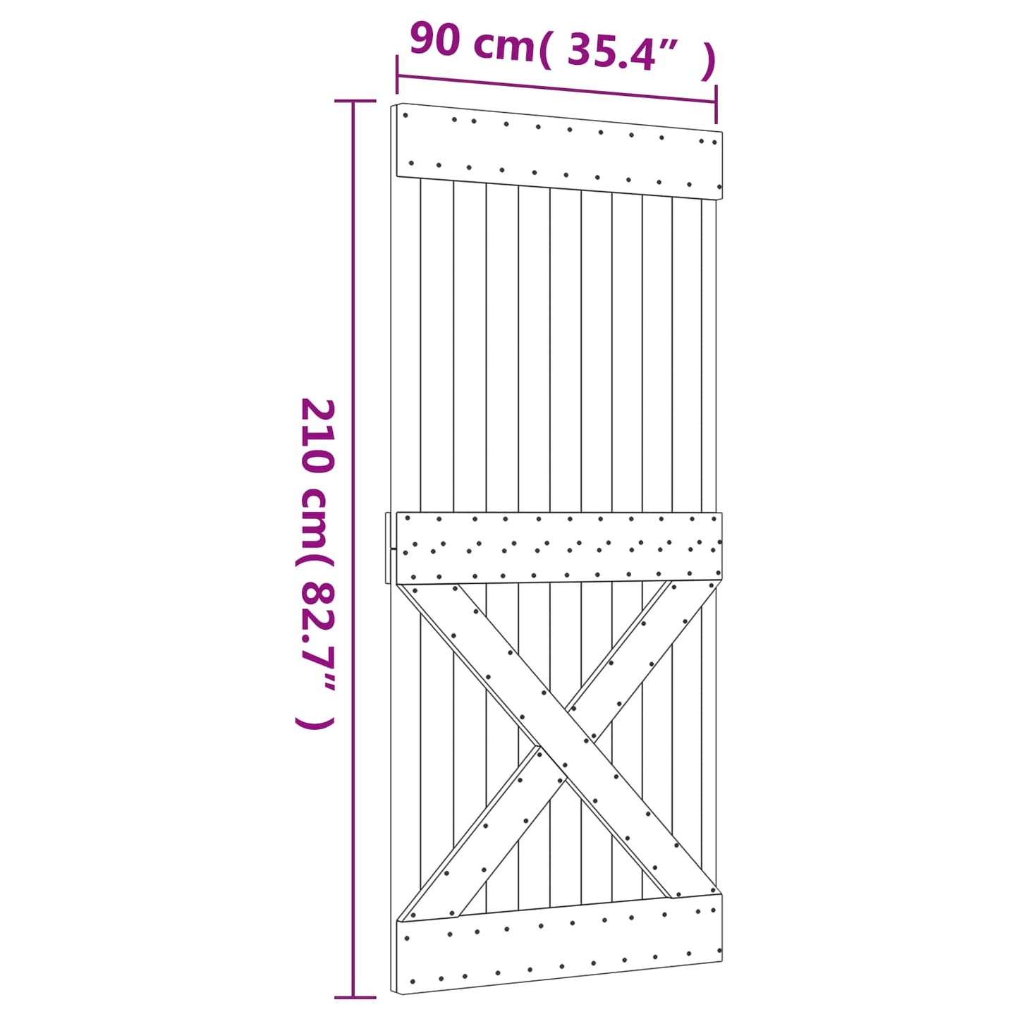 Sliding Door 90 x 210 cm Solid Pine Wood (Untreated)