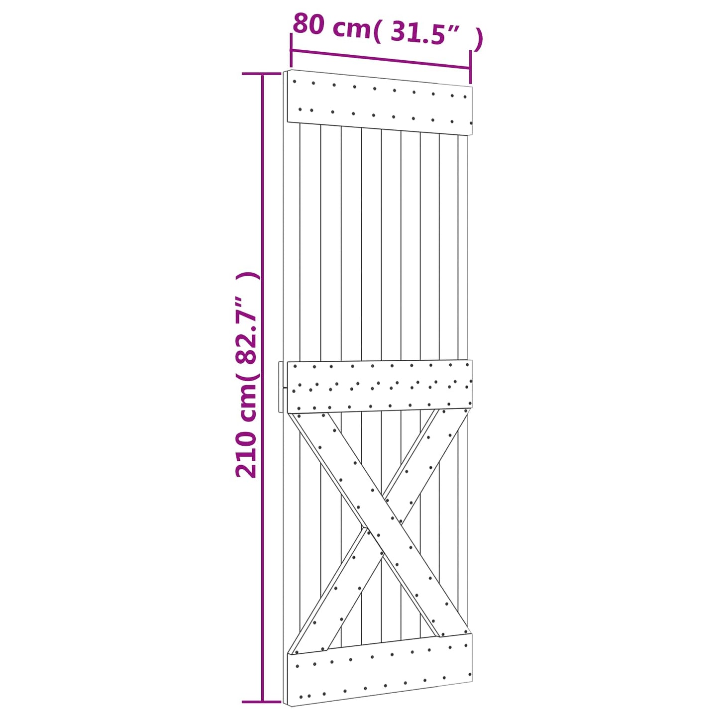 Sliding Door 80 x 210 cm Solid Pine Wood (Untreated)