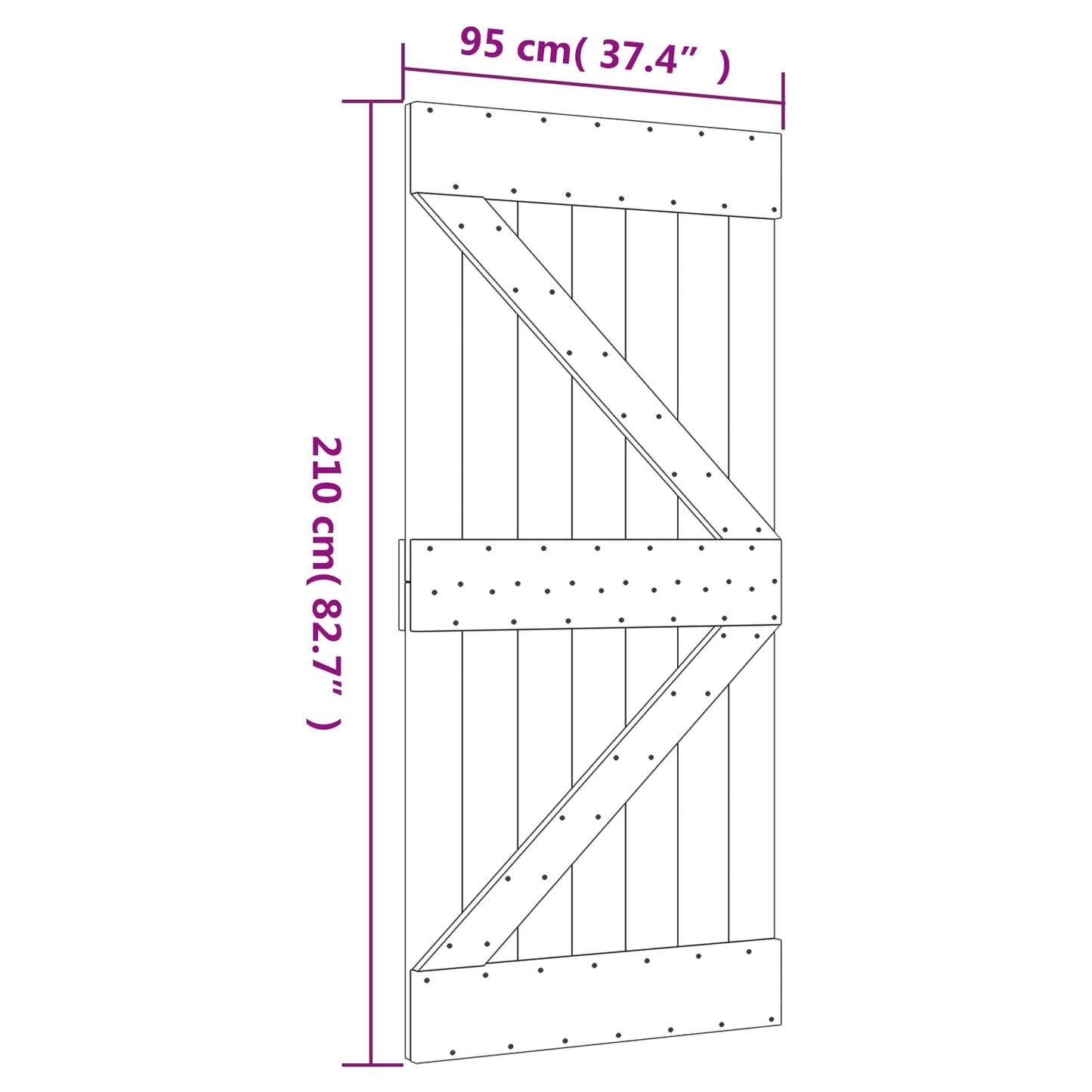 Sliding Door Natural and Black 95 x 210 cm Solid Pine Wood