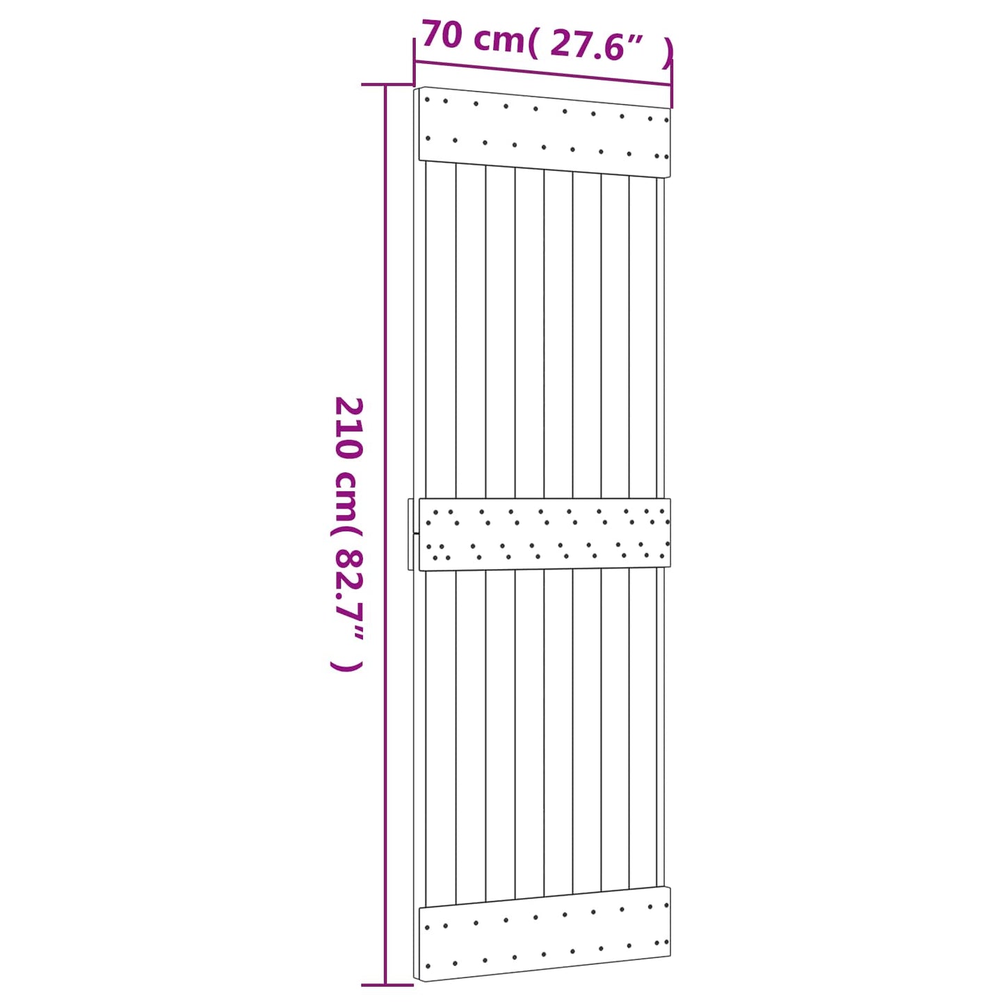 Sliding Door Natural and Black 70 x 210 cm Solid Pine Wood