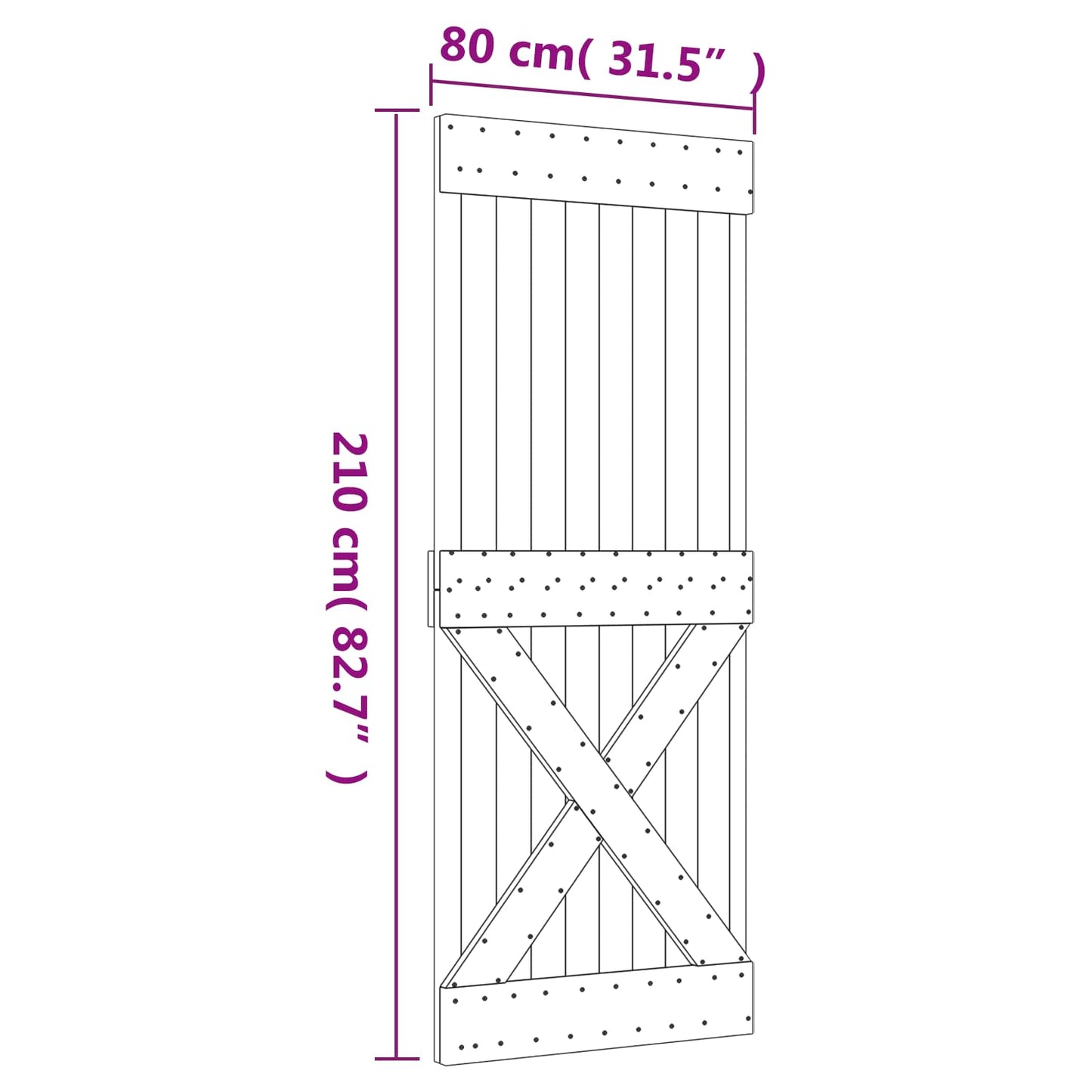 Sliding Door Natural and Black 80 x 210 cm Solid Pine Wood