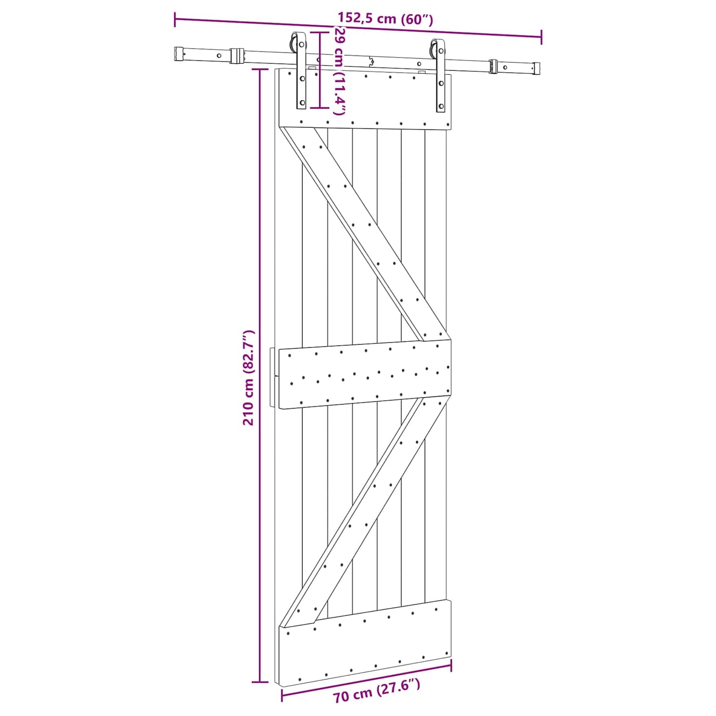 Sliding Door NARVIK 70 x 210 cm (152.5 cm) Natural and Black