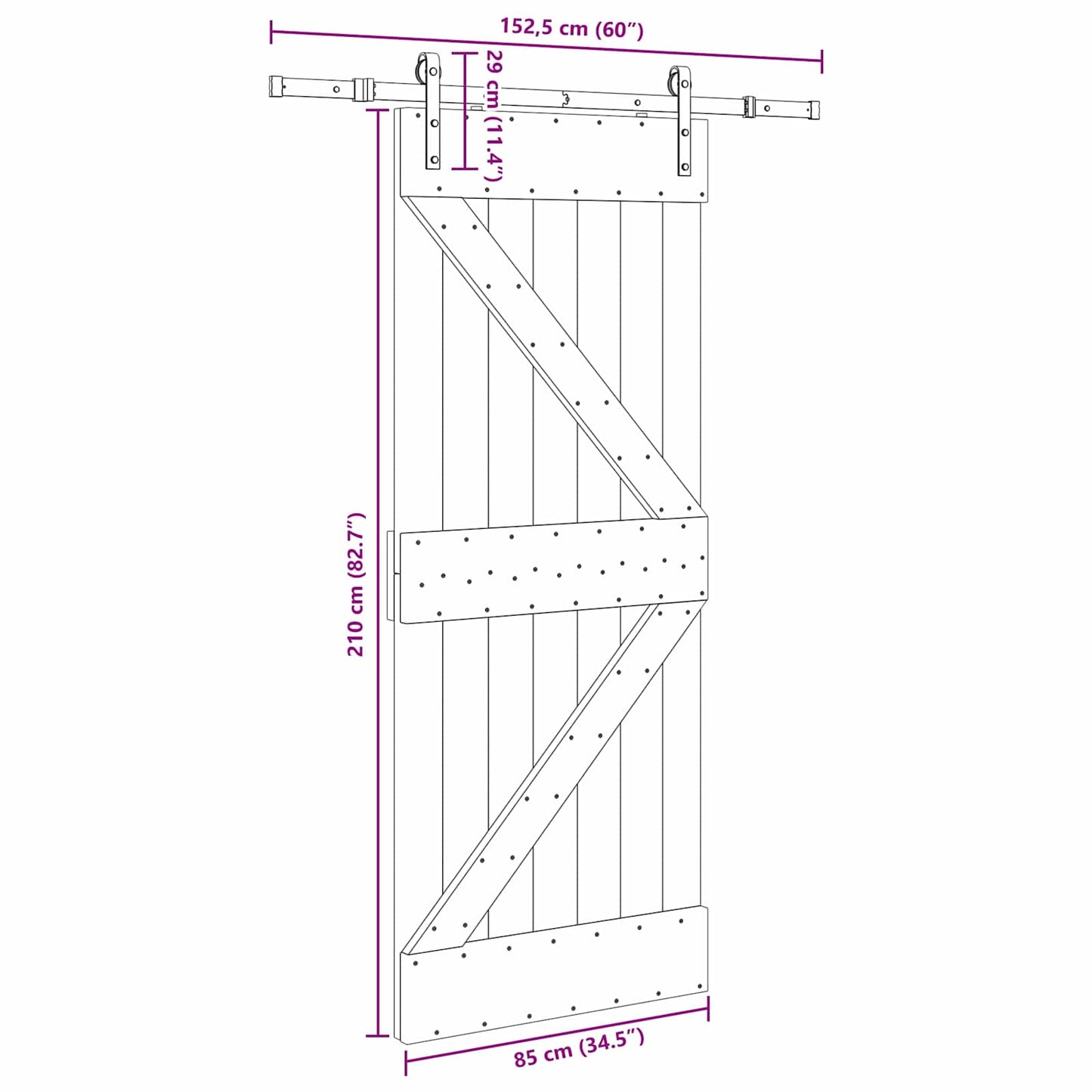 Sliding Door NARVIK 85 x 210 cm (152.5 cm) Natural and Black
