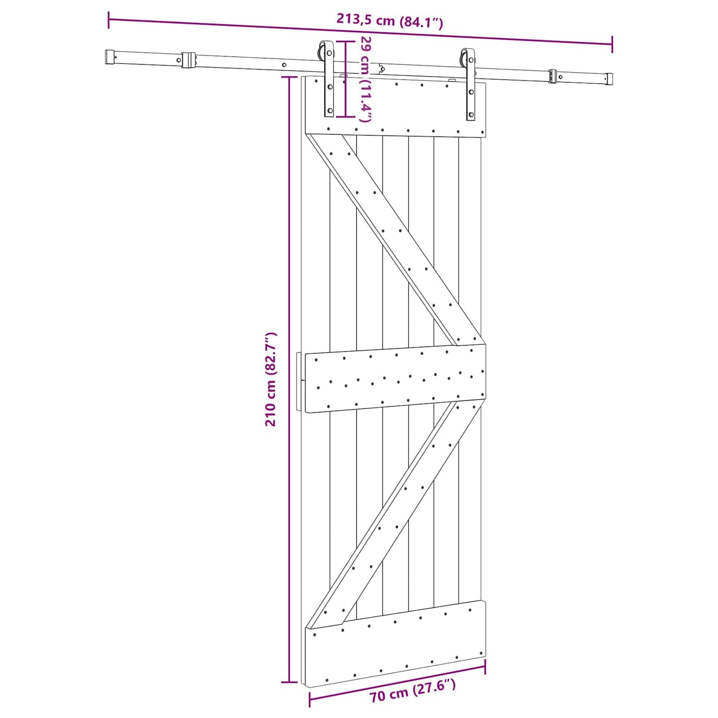 Sliding Door NARVIK 70 x 210 cm (213.5 cm) Natural and Black