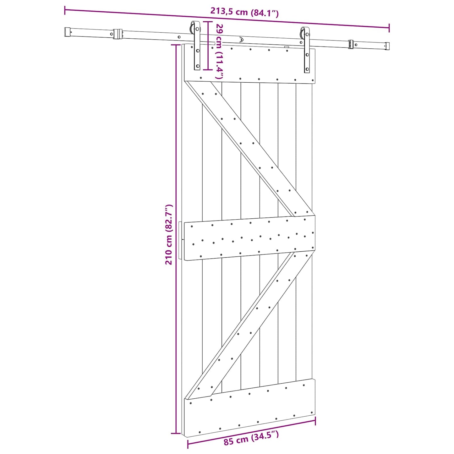 Sliding Door NARVIK 85 x 210 cm (213.5 cm) Natural and Black