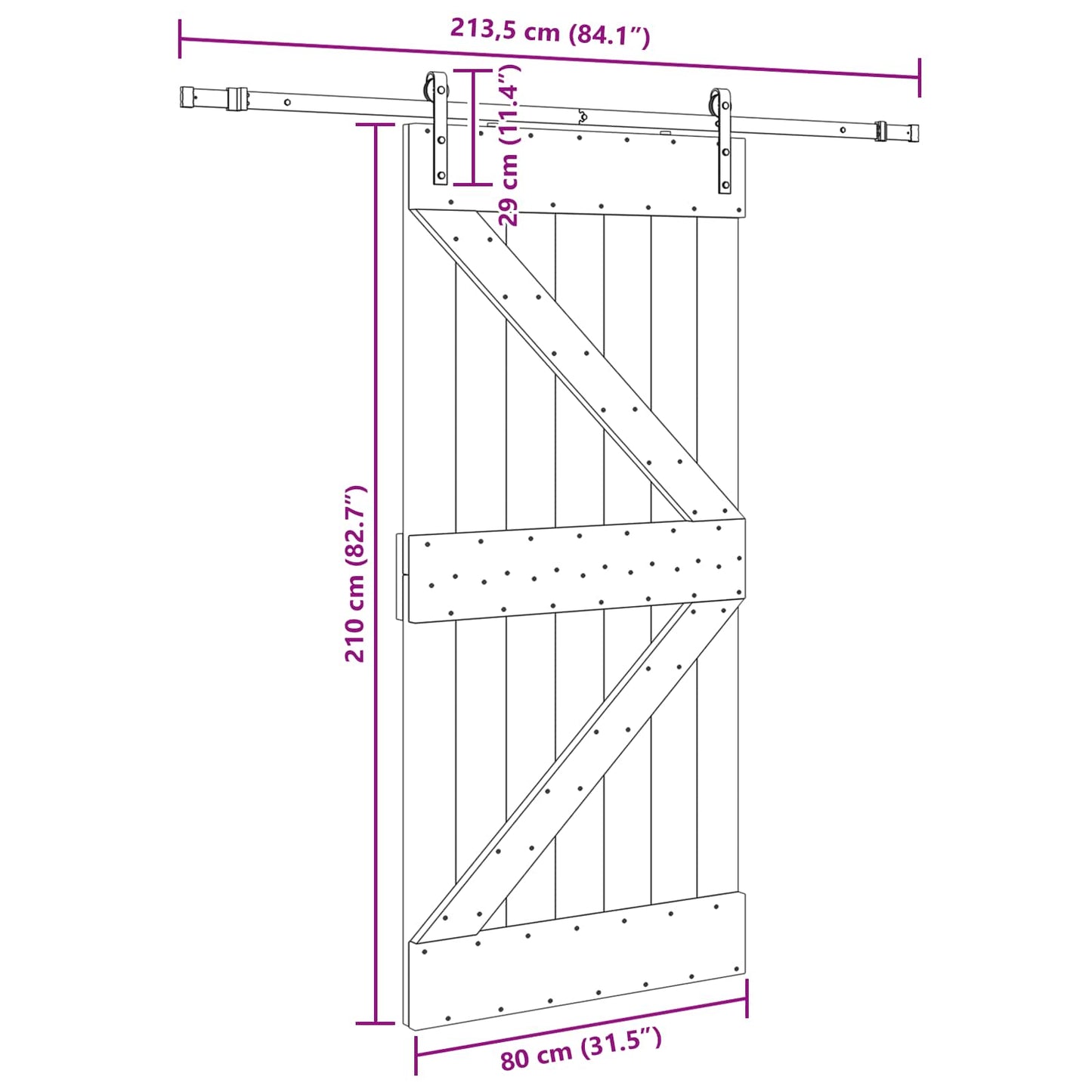 Sliding Door NARVIK 80 x 210 cm (213.5 cm) Natural and Black
