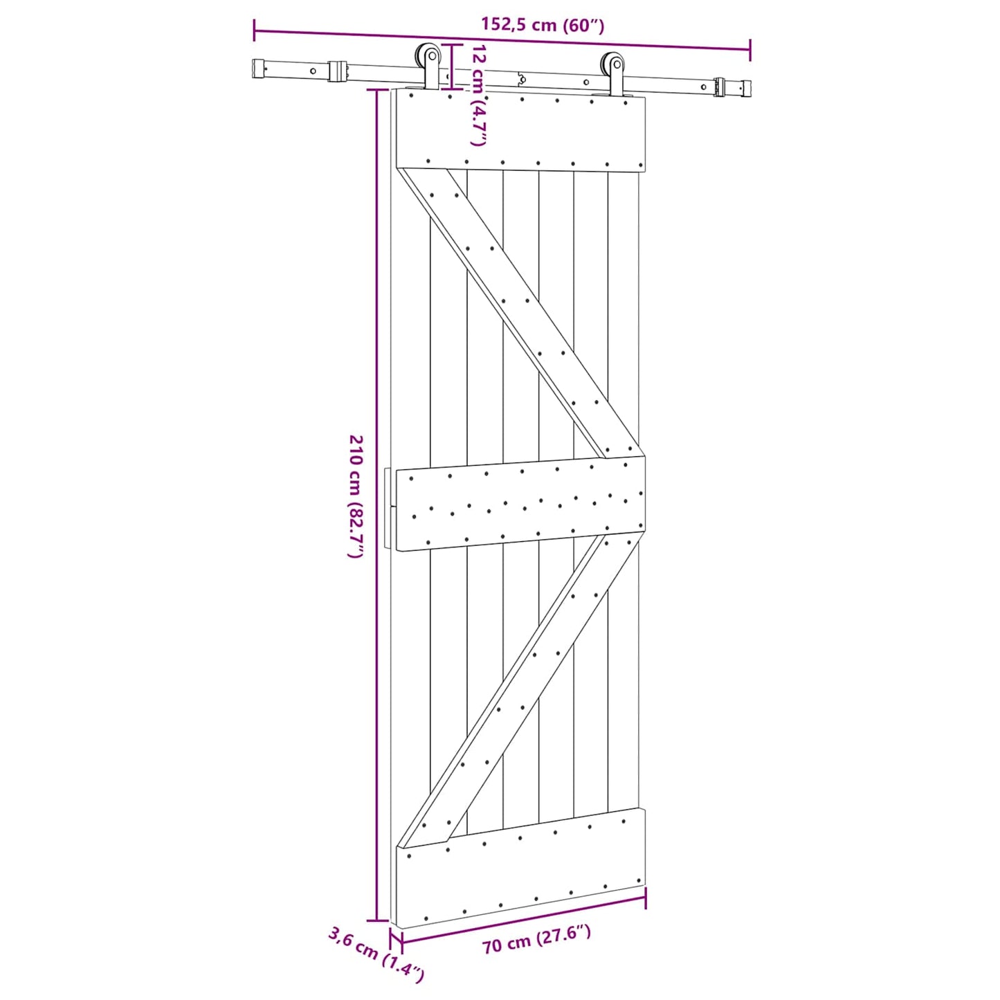 Sliding Door NARVIK 70 x 210 cm (152.5 cm) Natural and Black