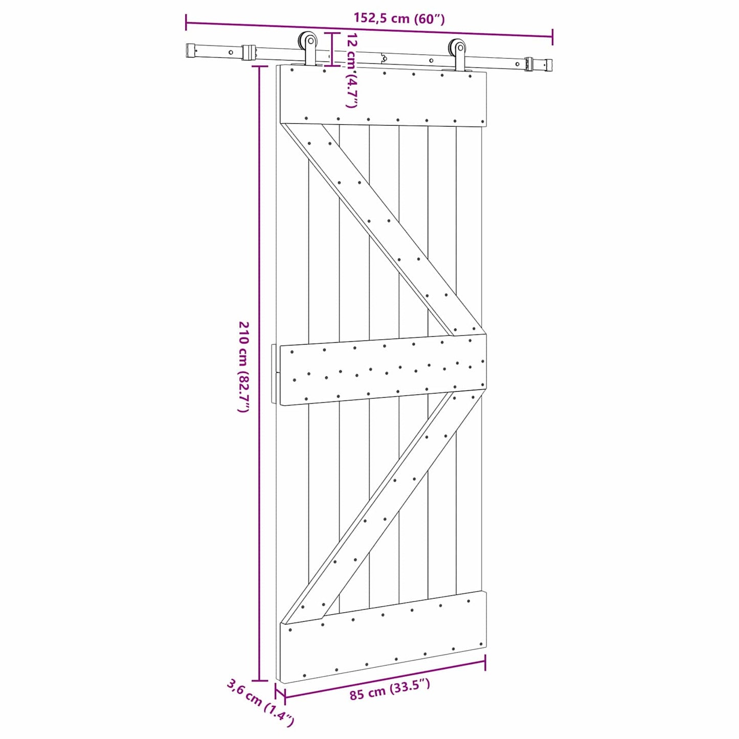 Sliding Door NARVIK 85 x 210 cm (152.5 cm) Natural and Black