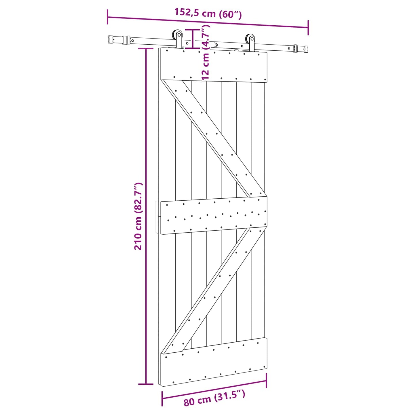 Sliding Door NARVIK 80 x 210 cm (152.5 cm) Natural and Black
