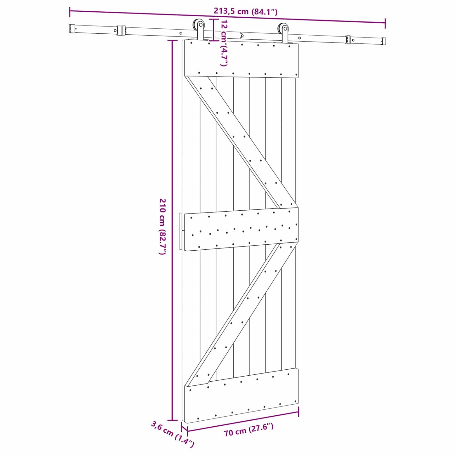 Sliding Door NARVIK Natural and Black 70 x 210 cm (213.5 cm)