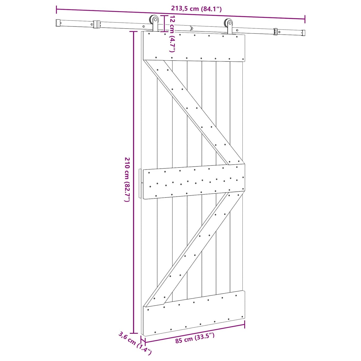Sliding Door NARVIK Natural and Black 85 x 210 cm (213.5 cm)