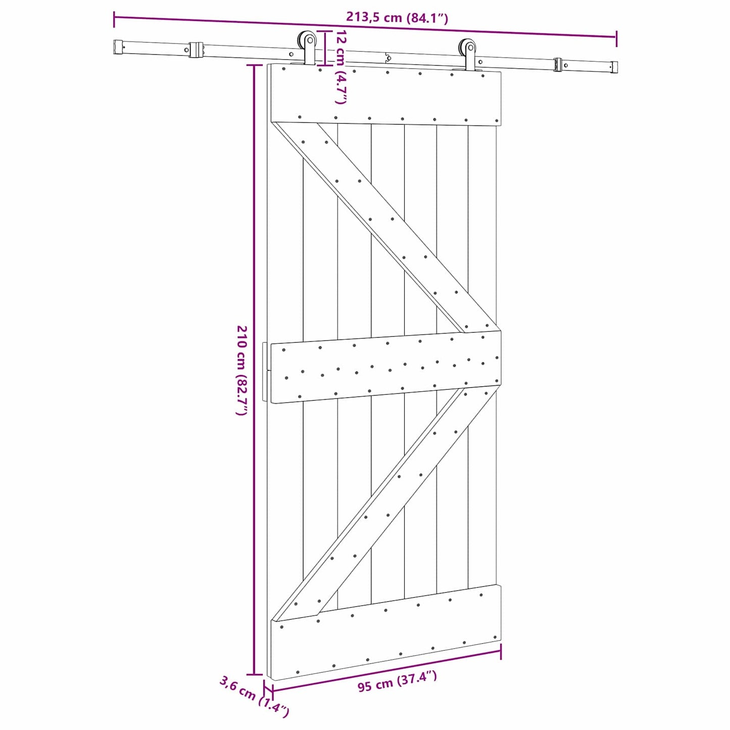 Sliding Door NARVIK Natural and Black 95 x 210 cm (213.5 cm)