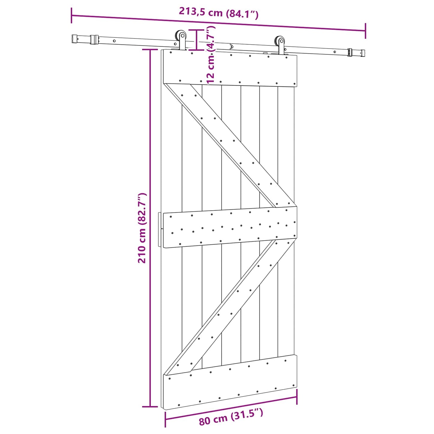 Sliding Door NARVIK Natural and Black 80 x 210 cm (213.5 cm)