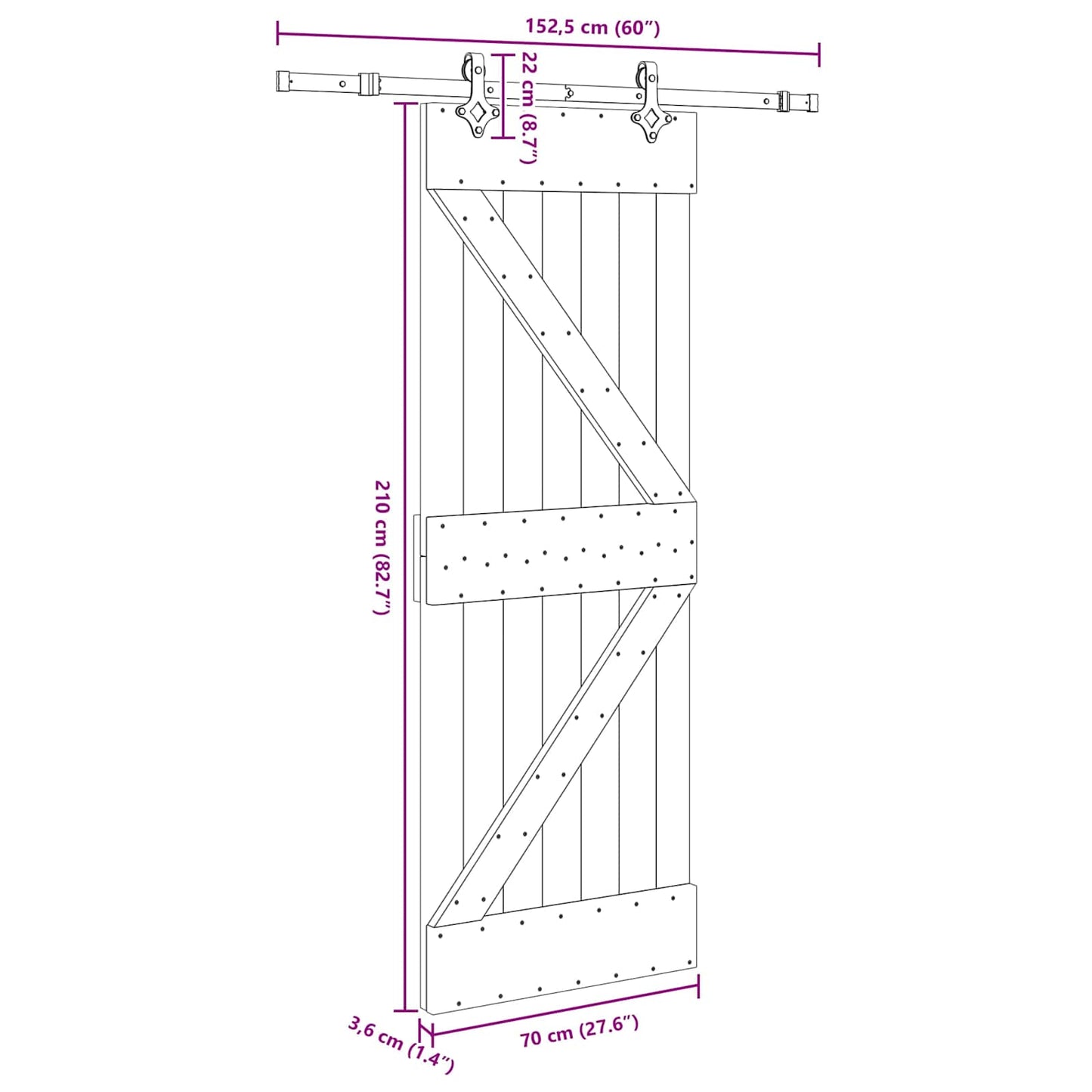 Sliding Door NARVIK 70 x 210 cm (152.5 cm) Natural and Black