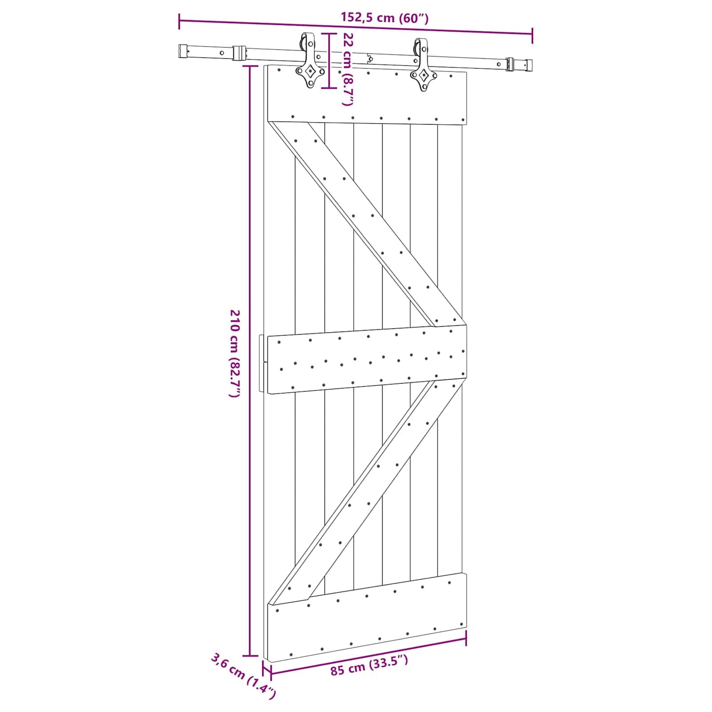 Sliding Door NARVIK Natural and Black 85 x 210 cm (152.5 cm)