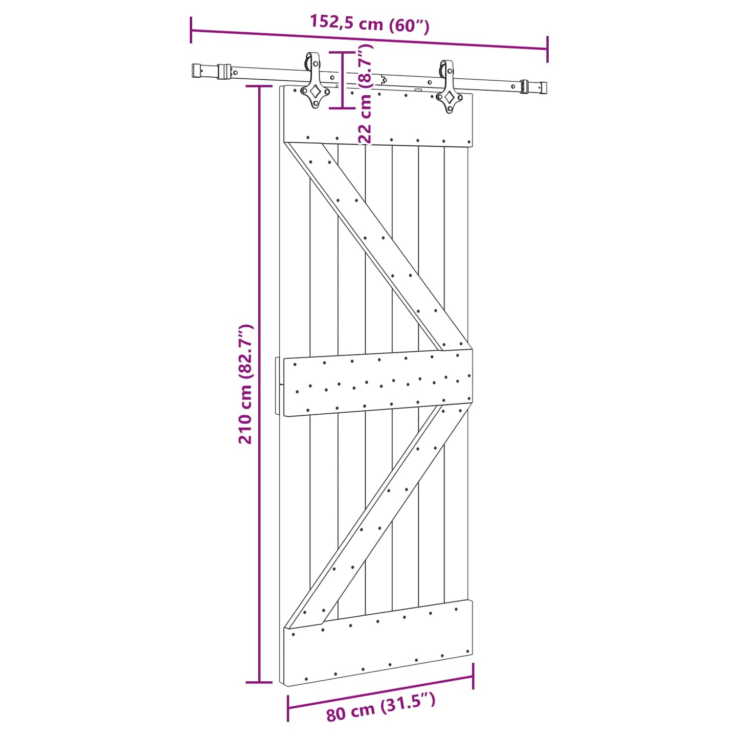 Sliding Door NARVIK Natural and Black 80 x 210 cm (152.5 cm)