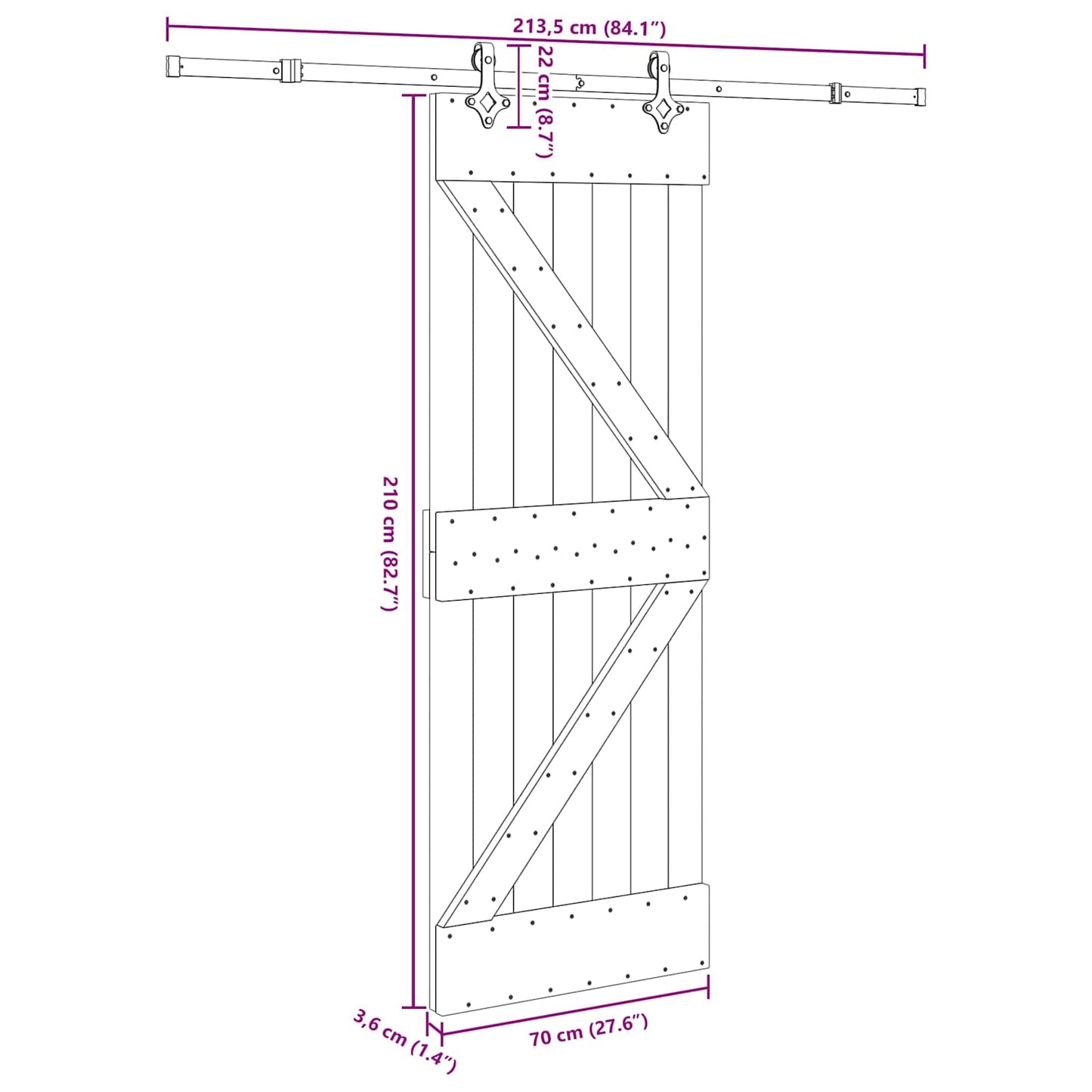Sliding Door NARVIK Natural and Black 70 x 210 cm (213.5 cm)