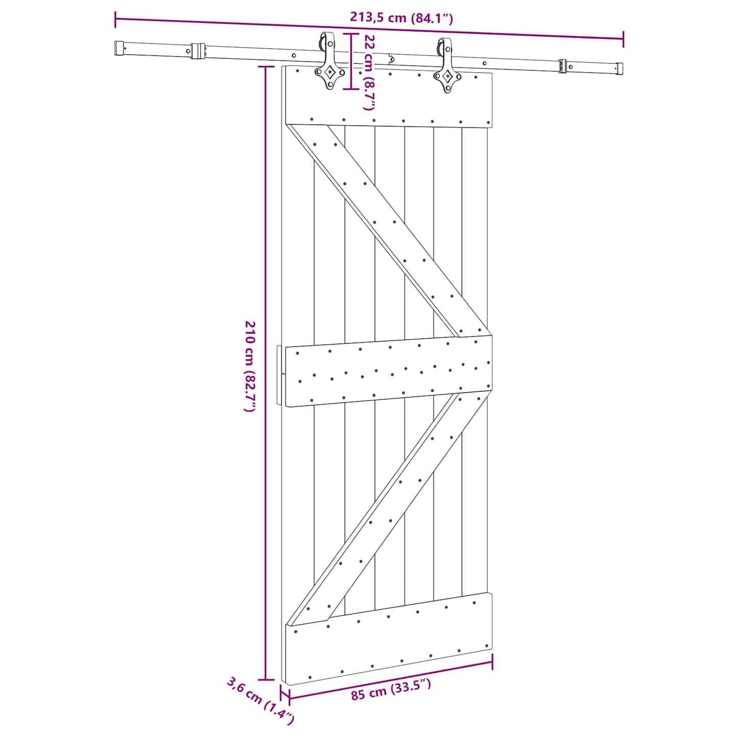 Sliding Door NARVIK Natural and Black 85 x 210 cm (213.5 cm)