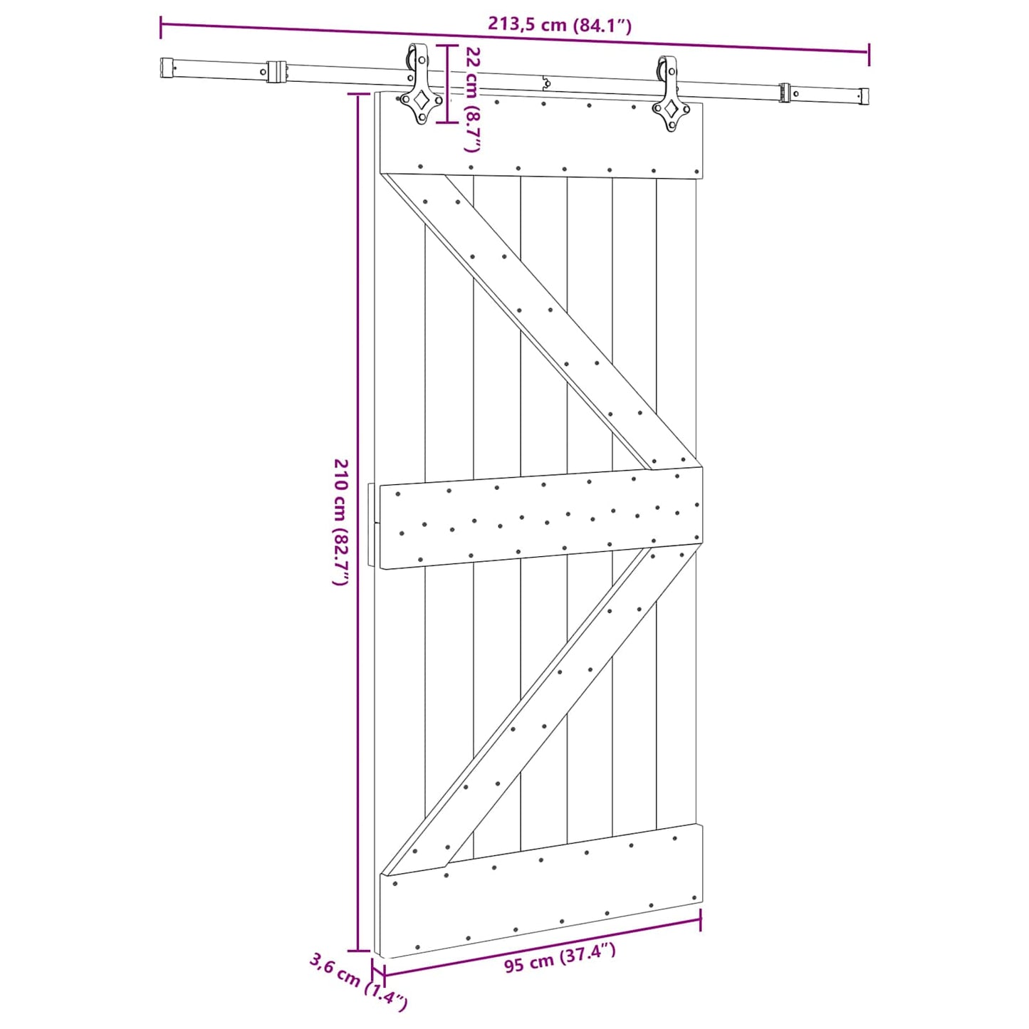 Sliding Door NARVIK Natural and Black 95 x 210 cm (213.5 cm)