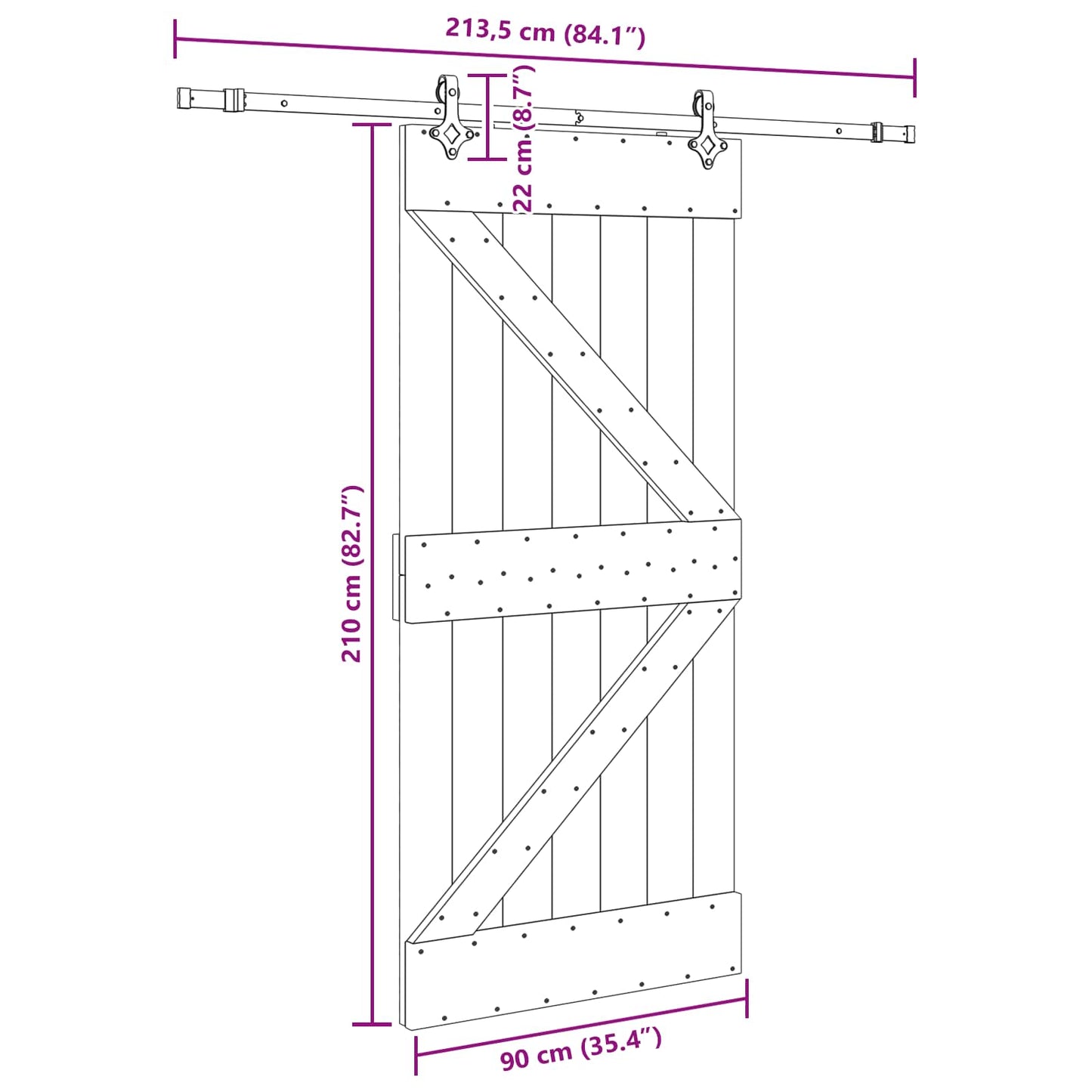 Sliding Door NARVIK Natural and Black 90 x 210 cm (213.5 cm)