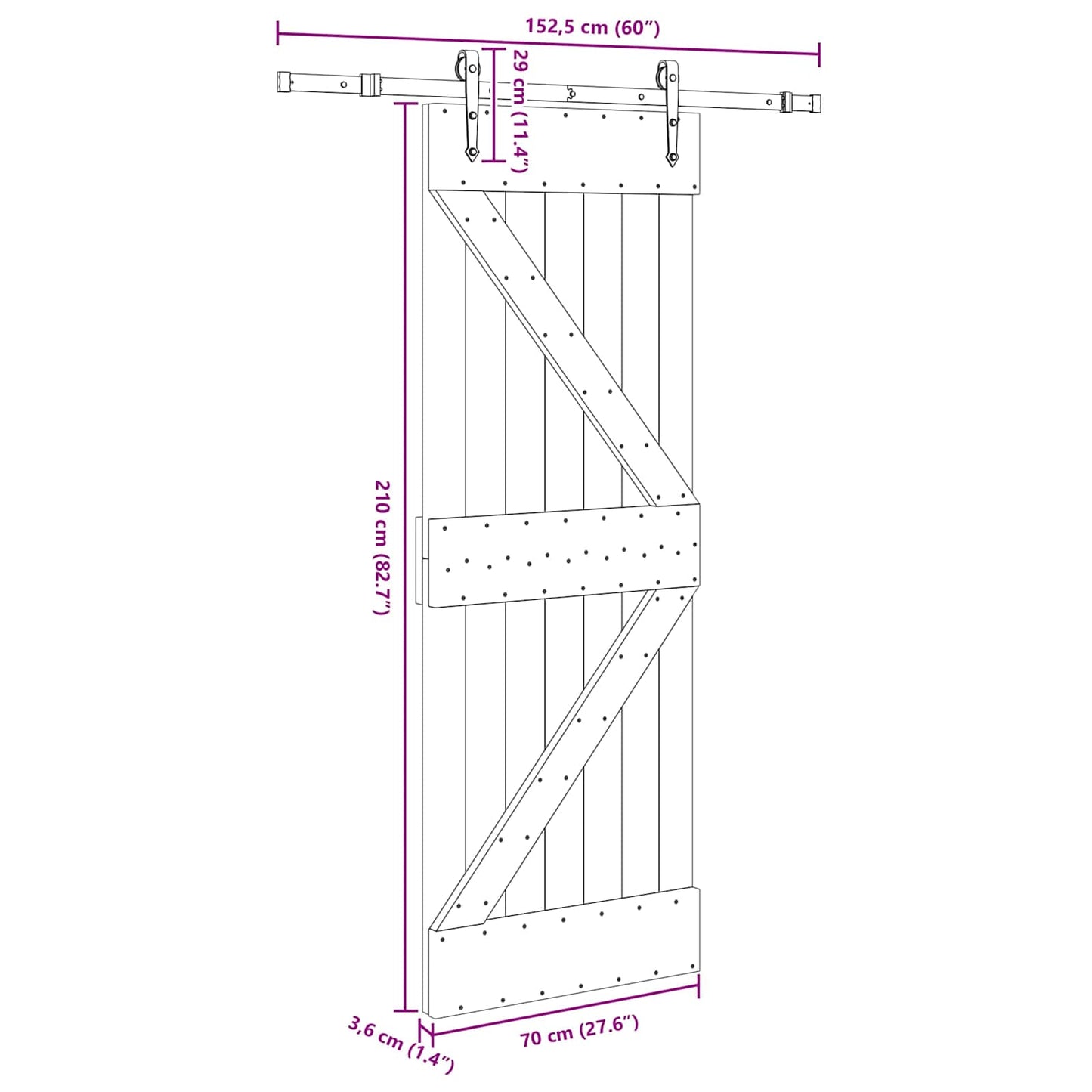 Sliding Door NARVIK Natural and Black 70 x 210 cm (152.5 cm)