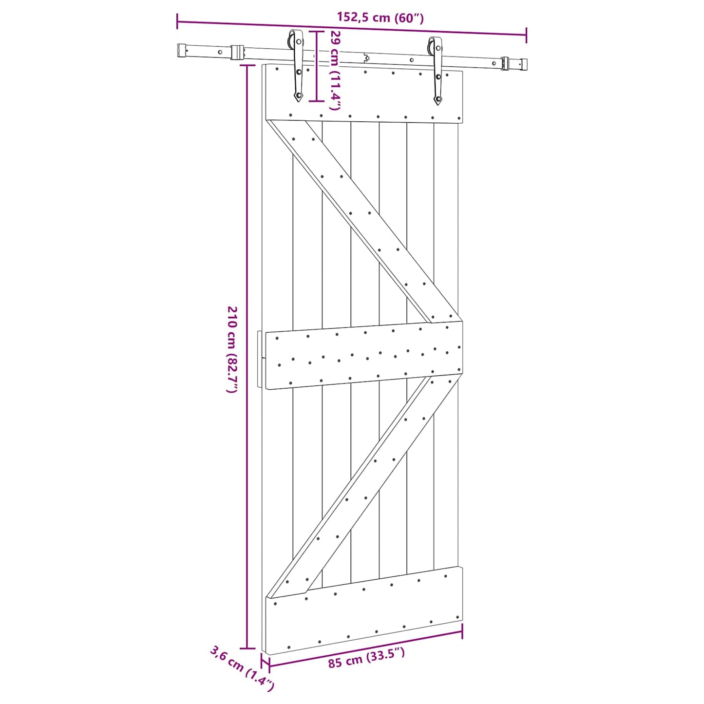 Sliding Door NARVIK Natural and Black 85 x 210 cm (152.5 cm)