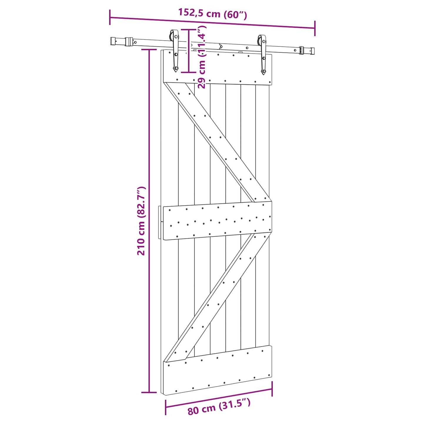 Sliding Door NARVIK Natural and Black 80 x 210 cm (152.5 cm)