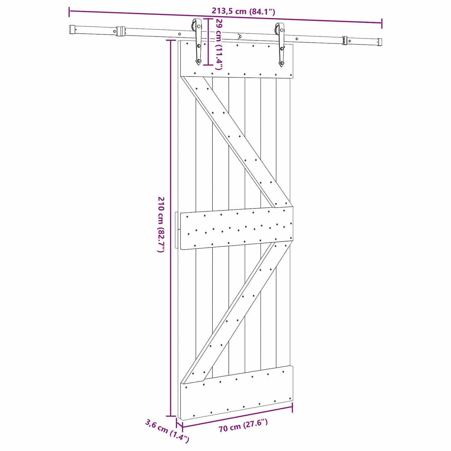 Sliding Door NARVIK Natural and Black 70 x 210 cm (213.5 cm)