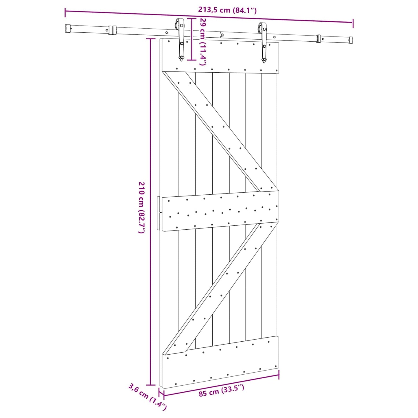 Sliding Door NARVIK Natural and Black 85 x 210 cm (213.5 cm)