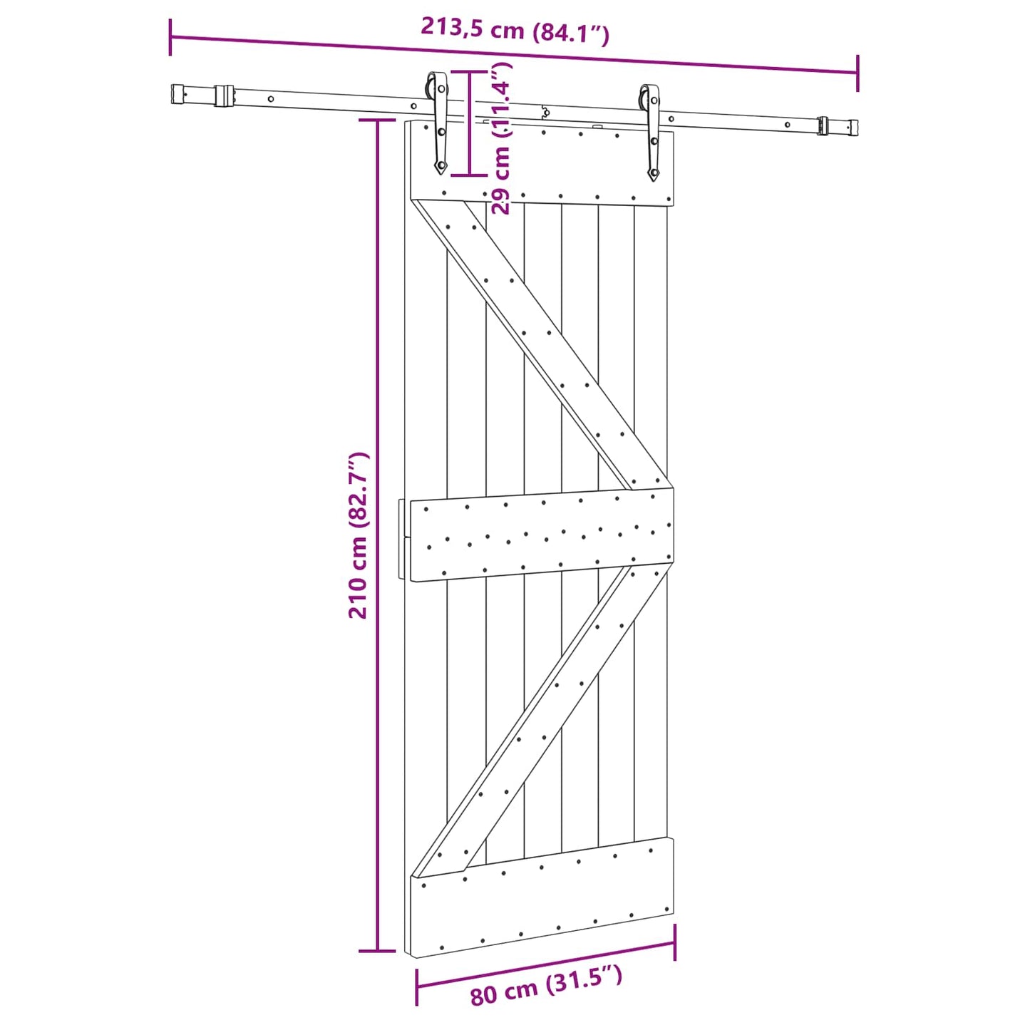 Sliding Door NARVIK Natural and Black 80 x 210 cm (213.5 cm)
