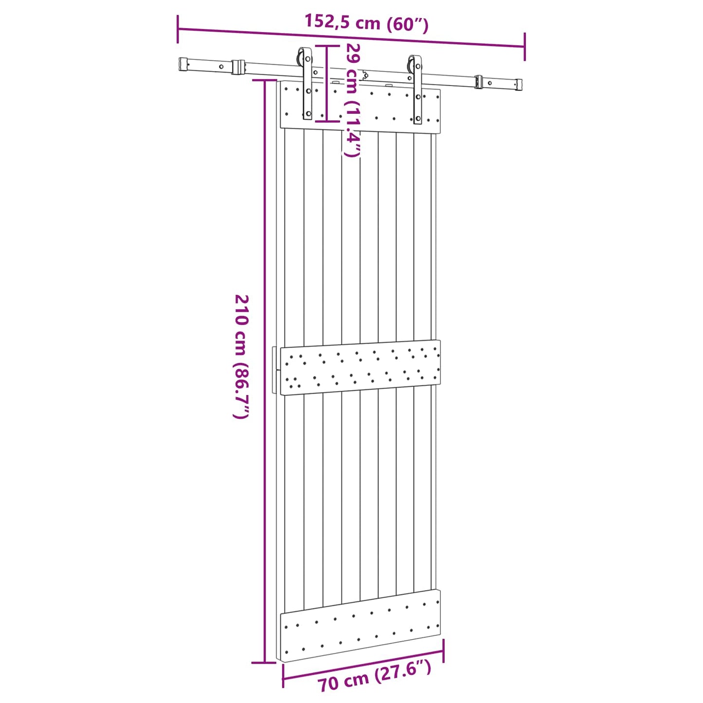 Sliding Door NARVIK Natural and Black 70 x 210 cm (152.5 cm)