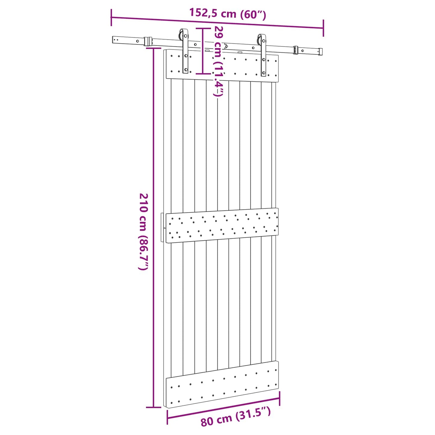 Sliding Door NARVIK Natural and Black 80 x 210 cm (152.5 cm)