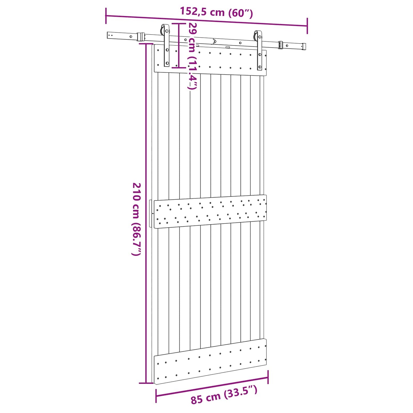 Sliding Door NARVIK Natural and Black 85 x 210 cm (152.5 cm)