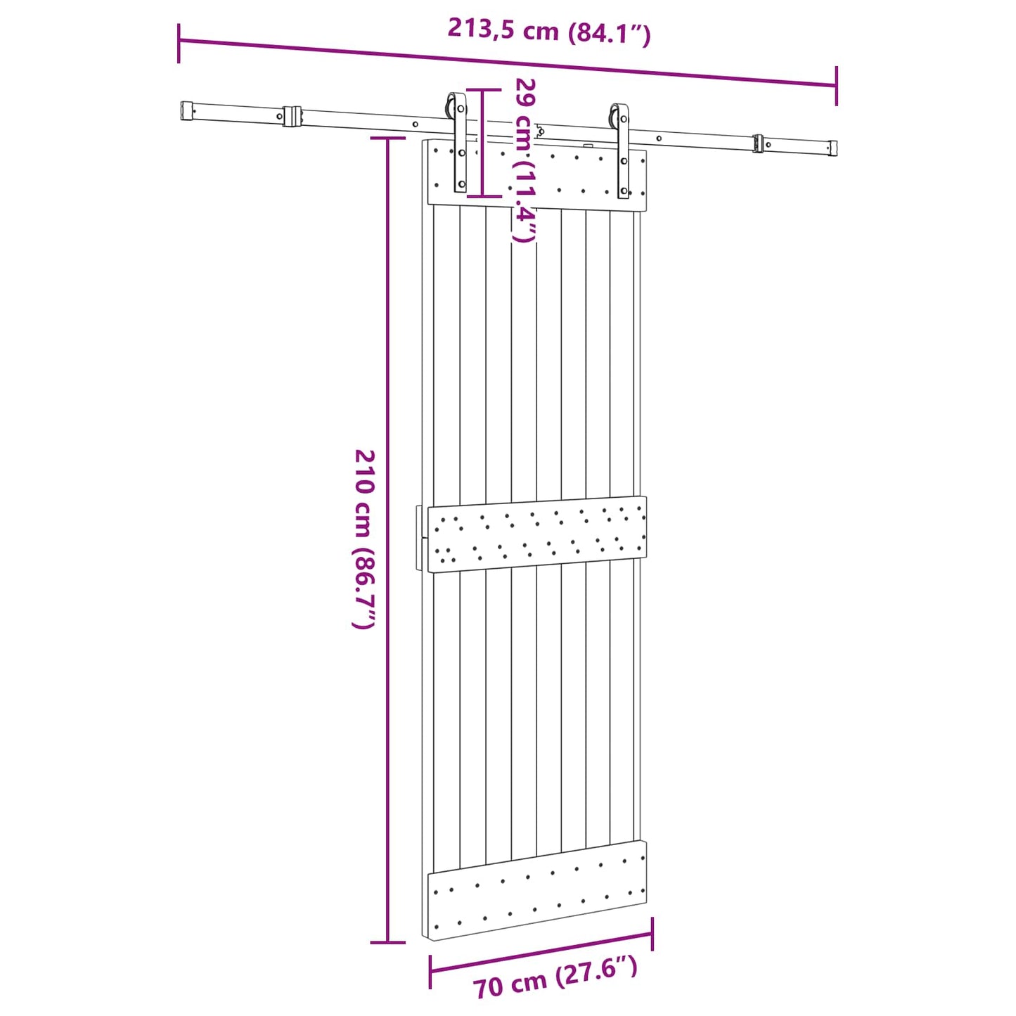 Sliding Door NARVIK Natural and Black 70 x 210 cm (213.5 cm)